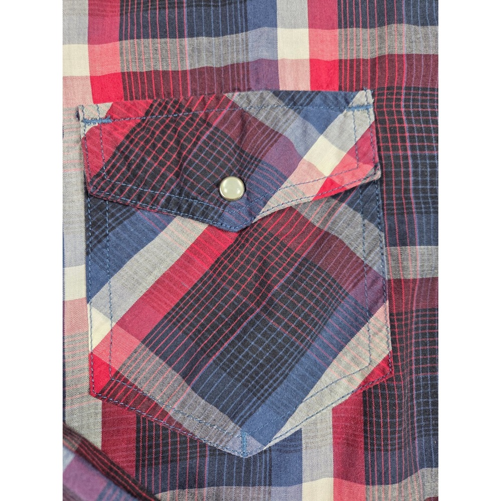 Levi Strauss Pearl Snap Shirt Mens M Red Plaid Western Cotton Blend Casual 0386 - Picture 6 of 9